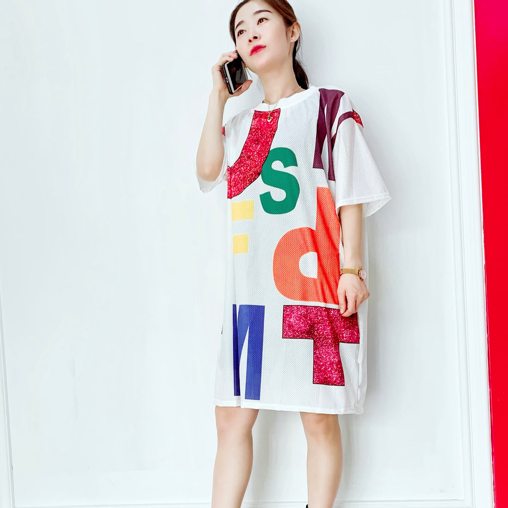 Short Sleeved Loose Fitting Oversized Summer Breathable T-shirt Dress