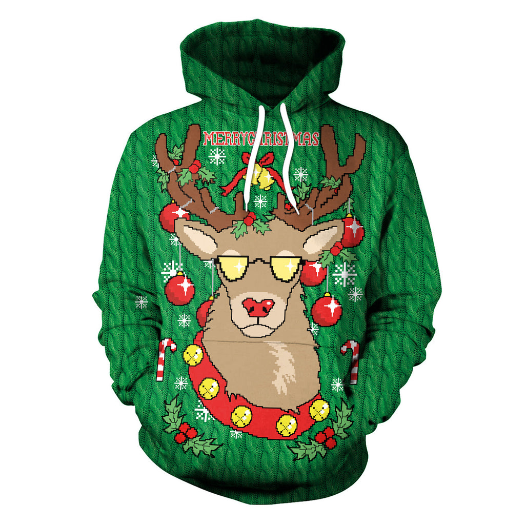 Christmas Women's Loose Versatile Hooded Creative Digital Printed Sweater Performance Dress