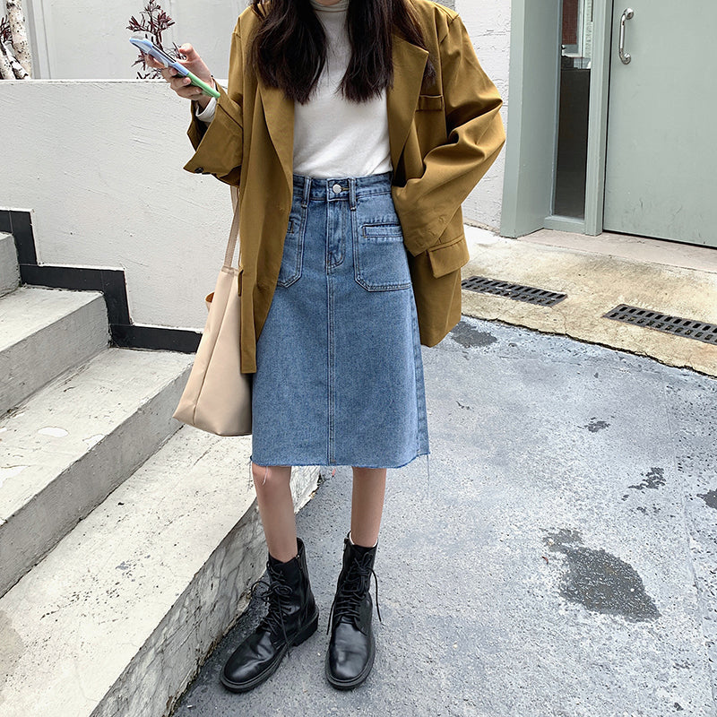 Large Denim Skirt For Women With Versatile High Waist