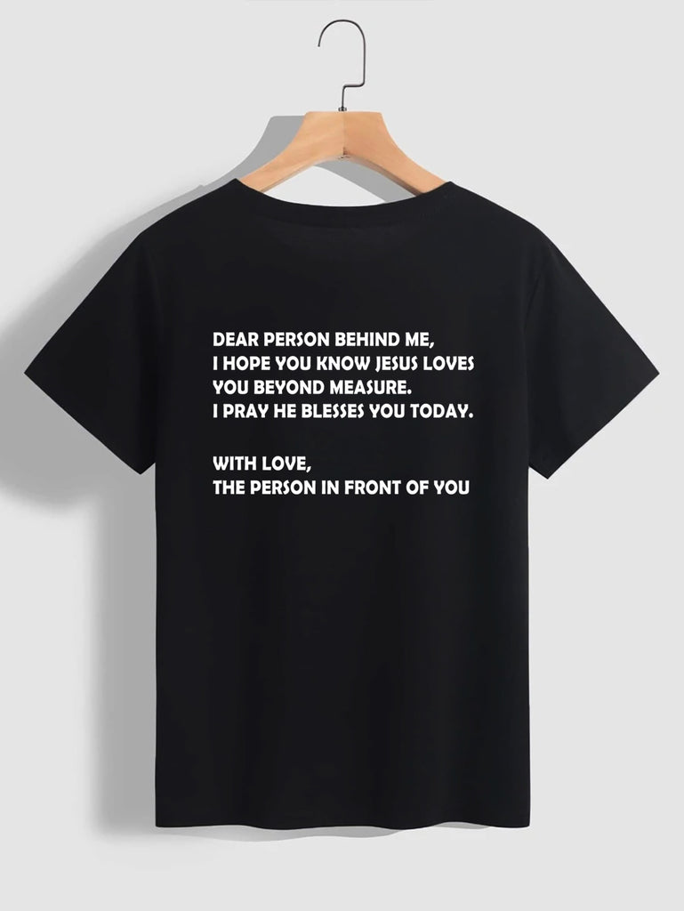 Women's Top Round Neck Slogan Printed Short Sleeves
