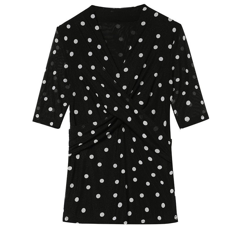 Polka Dot Printed Chiffon Shirt Large