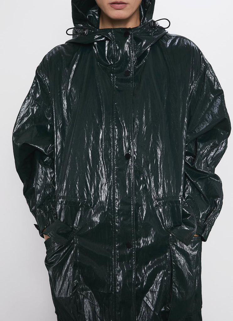 Women's pleated shiny parka casual long trench coat
