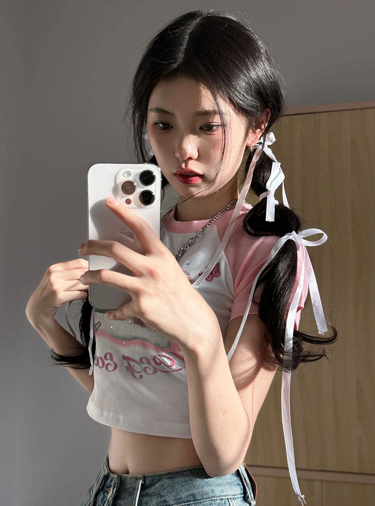 Contrasting Color Raglan Shoulder Short-sleeved T-shirt Female Design Sense