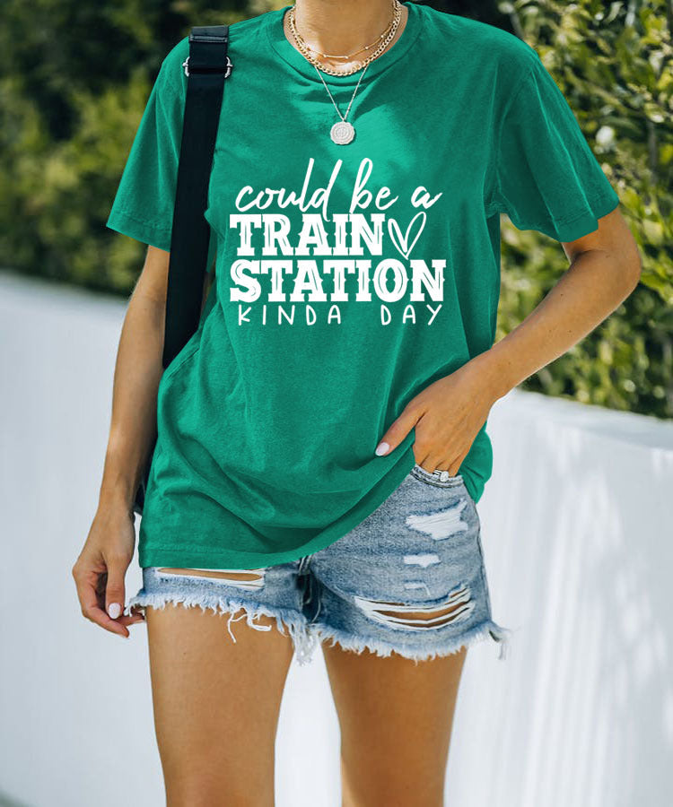 Letter Fun Printed Women's Round Neck Short Sleeve