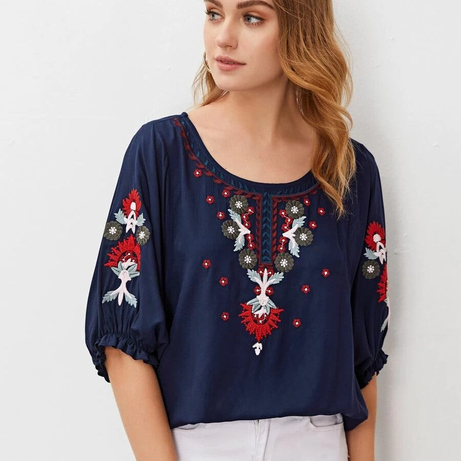 European And American Embroidery Loose Top Women's Clothing
