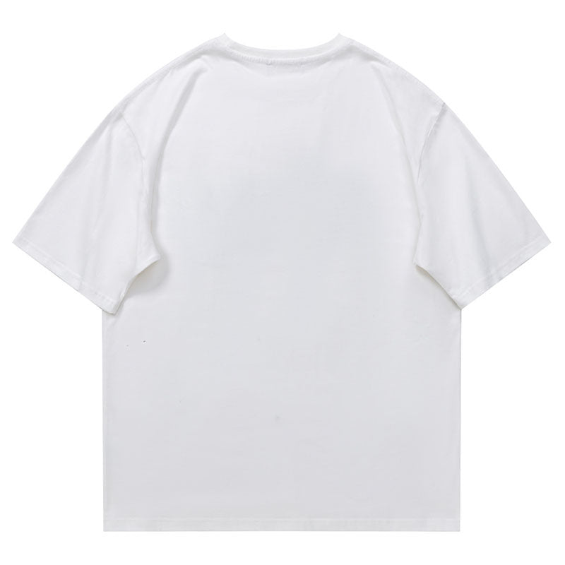 Letter Cartoon Print Breathable Loose Round Neck Short Sleeve T-Shirt