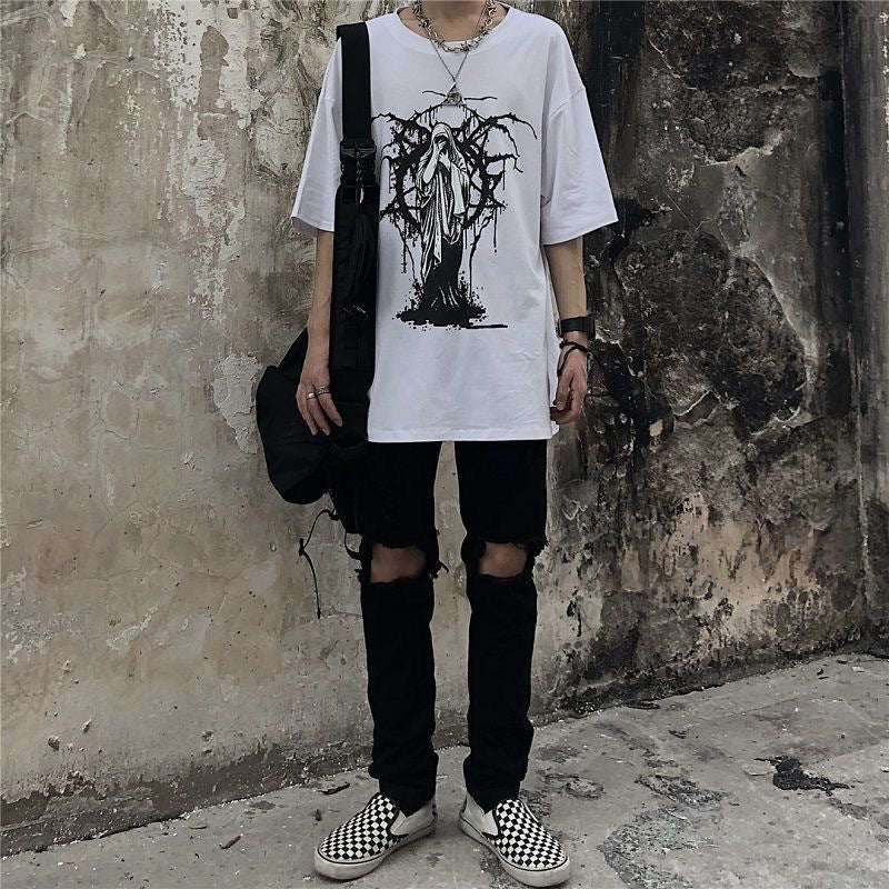 Retro Dark Print Loose Couple Short Sleeve