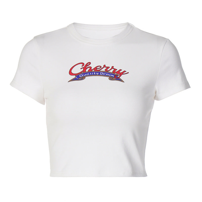 Short Sleeve Printed Top Slim T-shirt