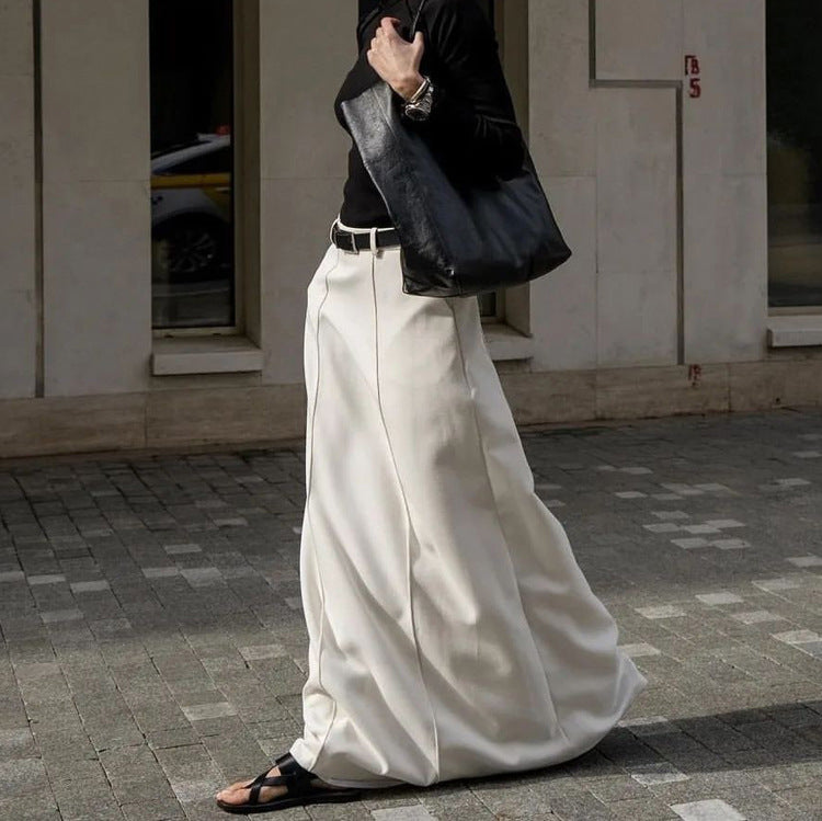 Milky White Commuter Mop Skirt For Women