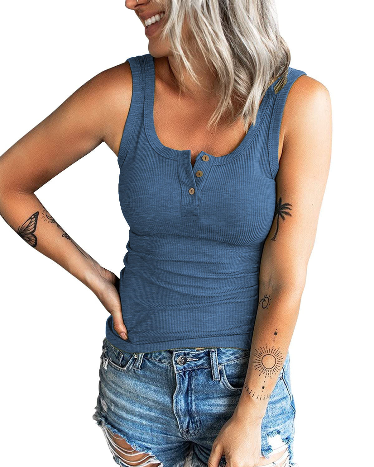 Threaded Button Fitting Tank Top T-shirt Threaded Button Fitting Tank Top T-shirt