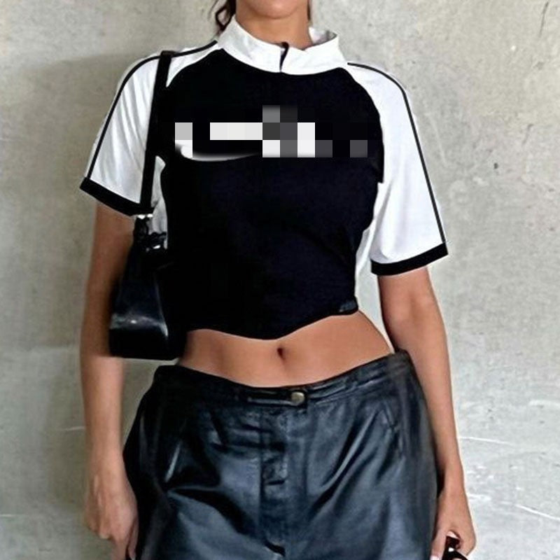 Letter Print Contrast Short Sleeve