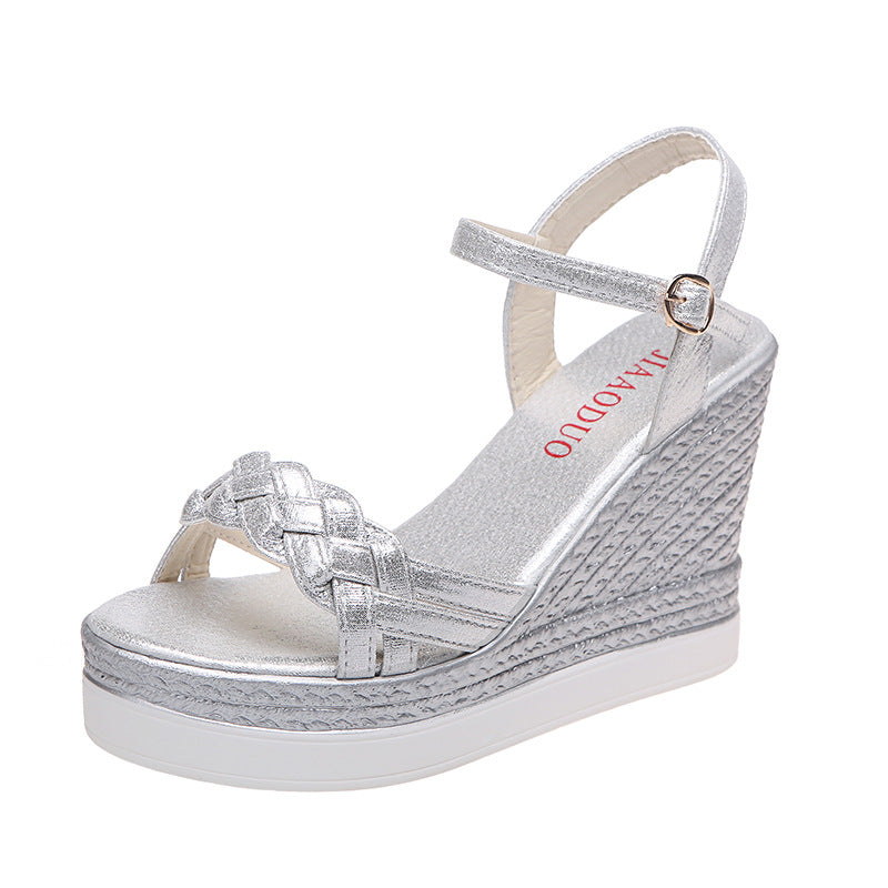 One Word Buckle Platform High Heel Net Red Wedge Women Shoes