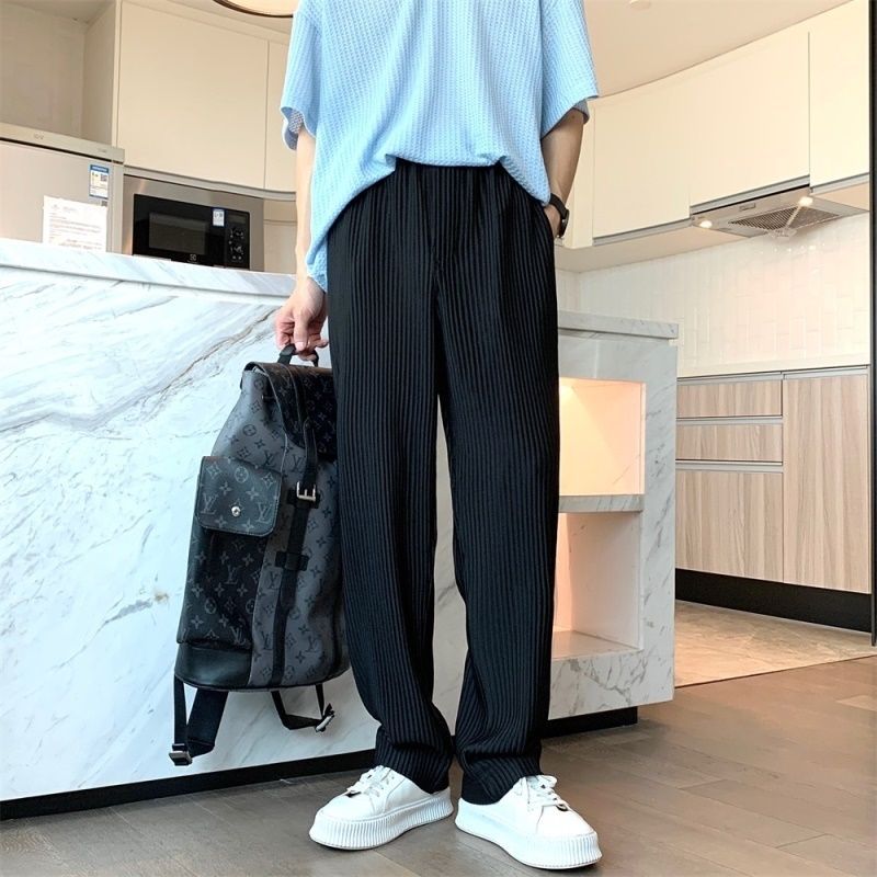 Texture Wide-leg Pants Vertical Stripes Men And Women Casual
