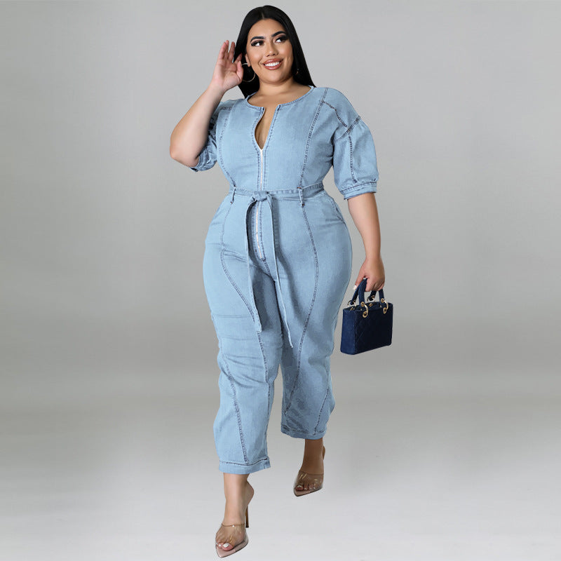 Women's Fashion Wash Denim Jumpsuit