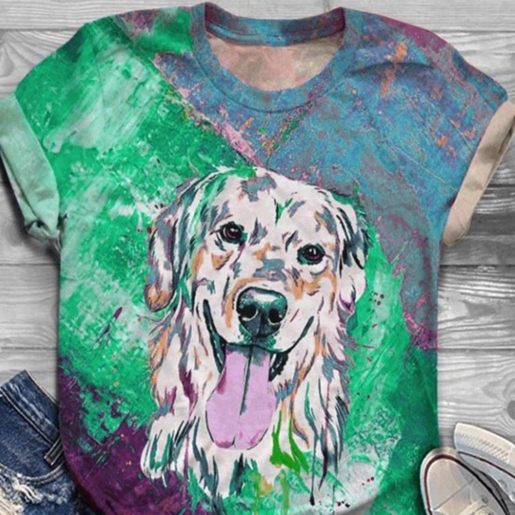 European And American Animal Printed Short Sleeved T-shirt