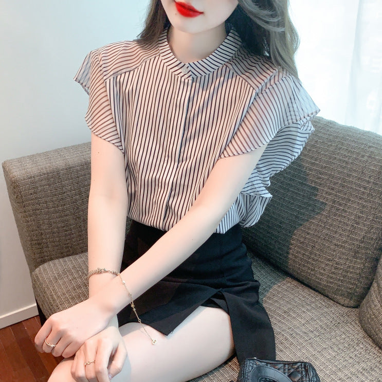 Striped Loose Chiffon Dress Temperament Slimming