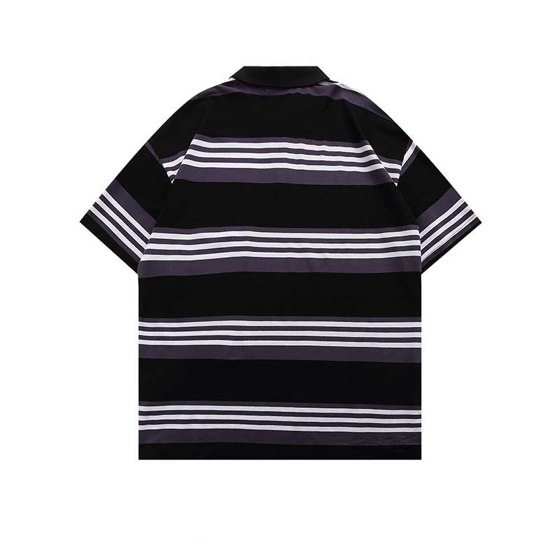 New Letter Embroidered Striped Lapel Short Sleeve POLO Shirt For Men