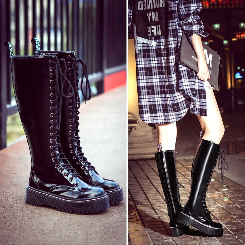 Flat Martin boots women thick heel long boots