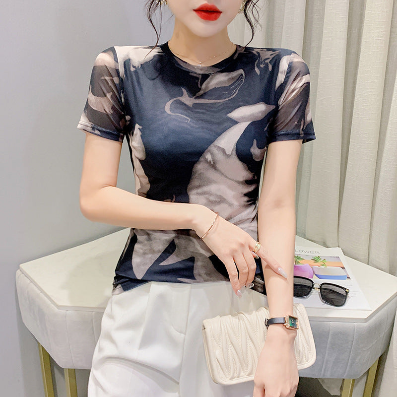 Women's Fashion Screen Printing Round Neck Short Sleeve T-Shirt