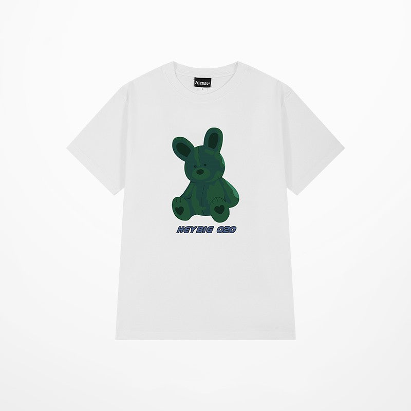Couple Hip Hop Summer Green Bear Loose Short Sleeve T-shirt Mid