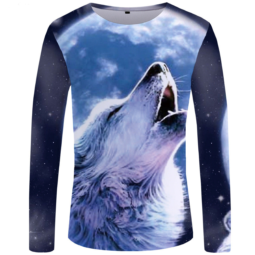 3d printed wolf series long sleeve T-shirt men