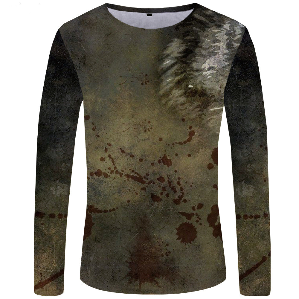 3d printed wolf series long sleeve T-shirt men