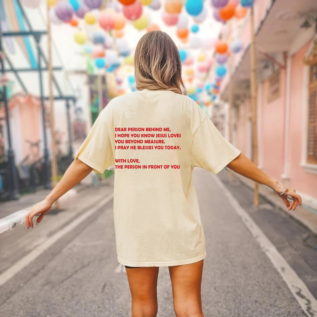 Women's Top Round Neck Slogan Printed Short Sleeves