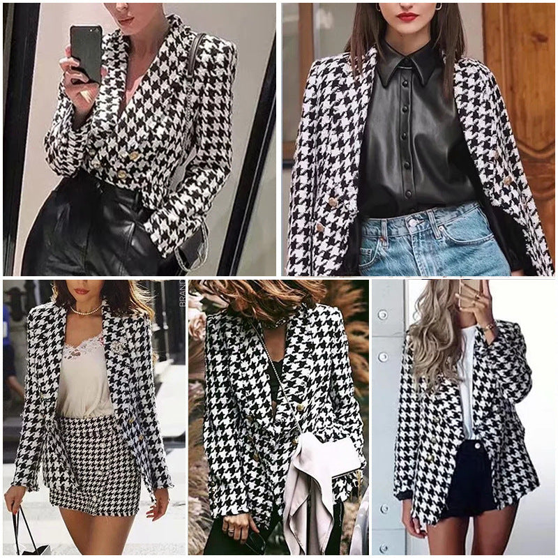 Houndstooth jacket women autumn retro thick plaid jacket Houndstooth jacket women autumn retro thick plaid jacket