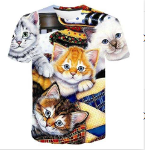 Japanese Samurai Cat 3D Digital Printing Men's Round Neck Short Sleeve
