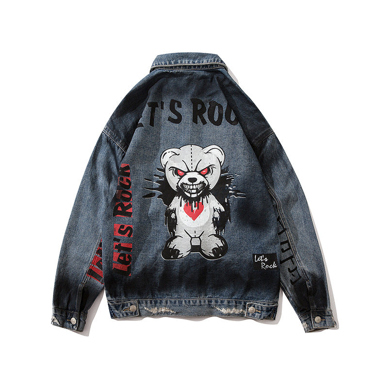 Loose Denim Shirt Men Thickened Tide Brand Scratched Hole Jacket Jacket Women