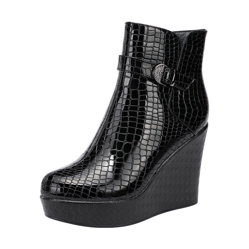 Women's Patent Leather Platform Wedge Short Martin Boots