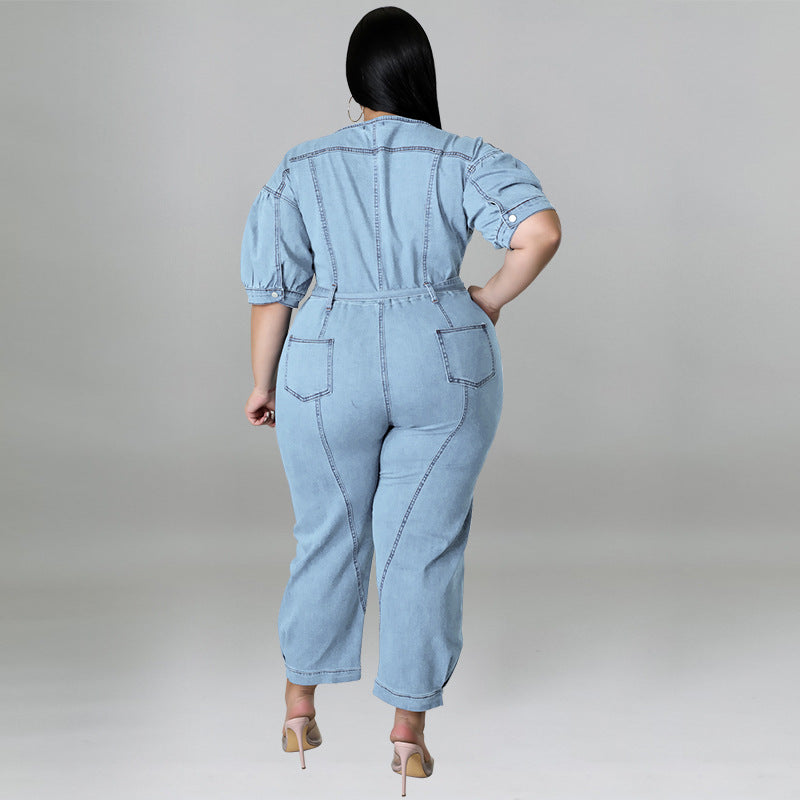 Women's Fashion Wash Denim Jumpsuit