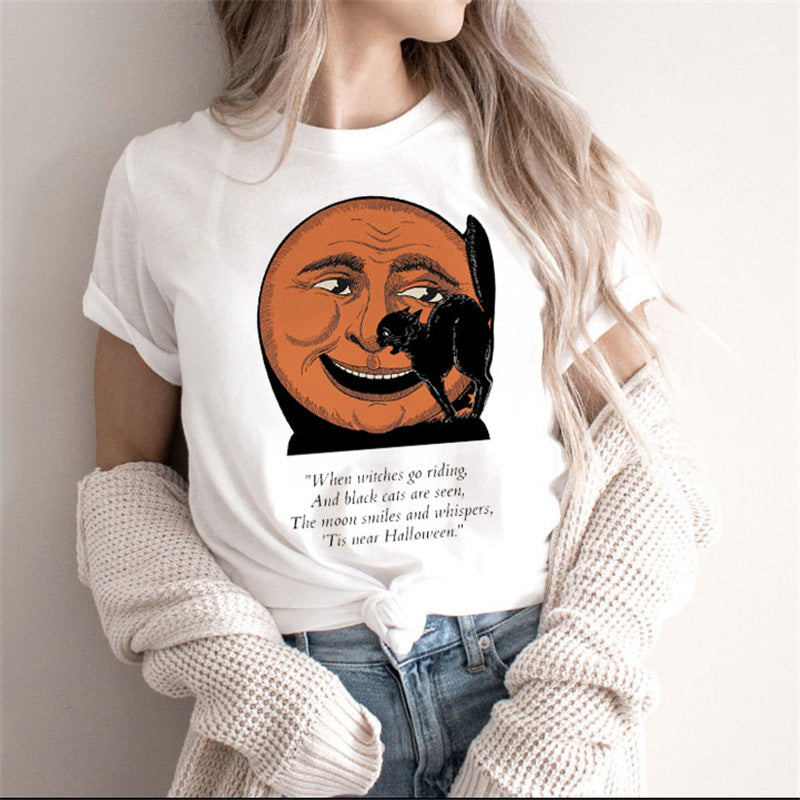 Fashion Moon Retro Gothic Print T-shirt Women