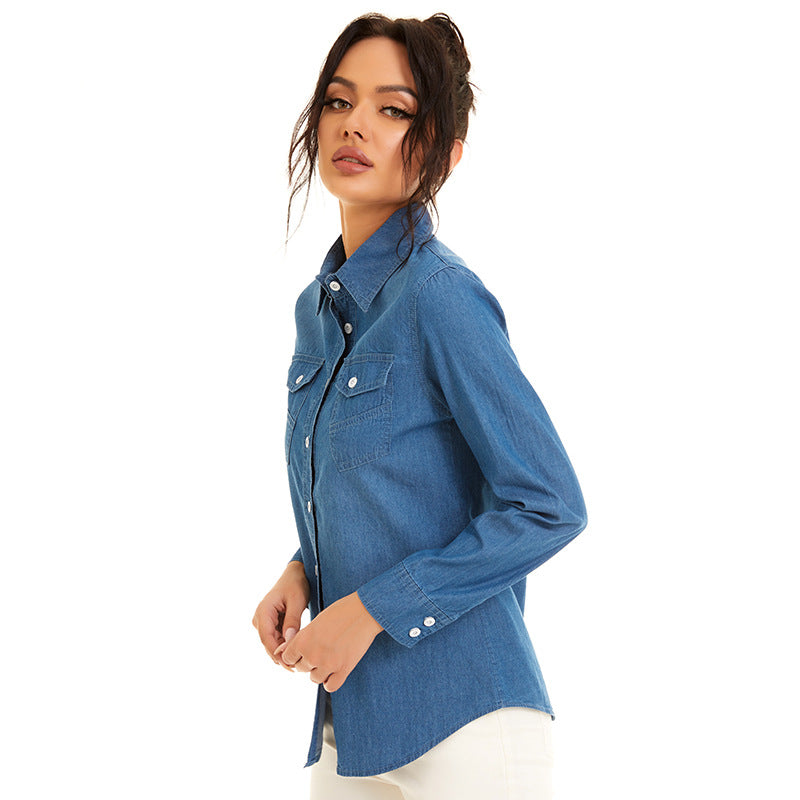 Women's New Denim Irregular Pocket Denim Shirt Jacket