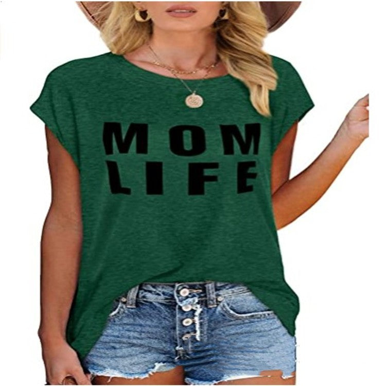 Casual Cotton Pullover Round Neck Loose Fitting Short Sleeves