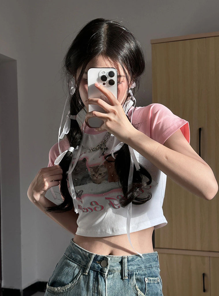 Contrasting Color Raglan Shoulder Short-sleeved T-shirt Female Design Sense