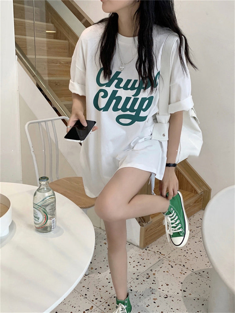 Letter Printed Loose Mid Length Top