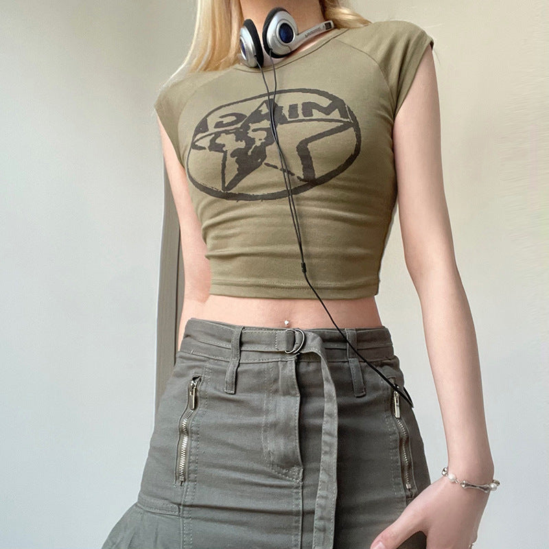 Women's Short Sleeve Top With Exposed Navel Slim Fit And Bottom
