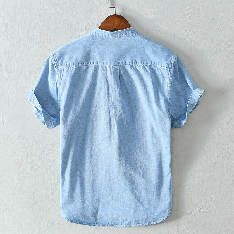 Denim Short-sleeved Men's Japanese Men's Shirt Loose Light-colored Denim Shirt