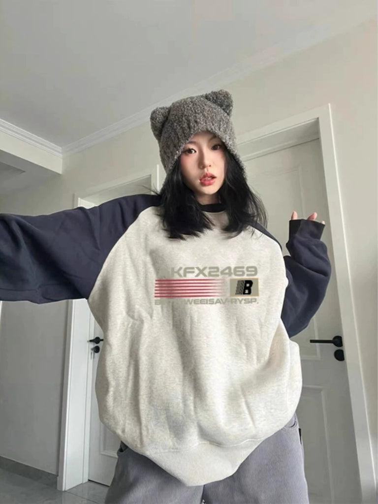 Women's Plush And Thick Pure Cotton Round Neck Color Matching Sweater
