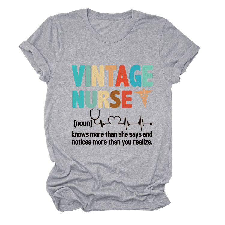 Letter Printed Women's Round Neck Short Sleeves