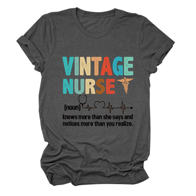 Letter Printed Women's Round Neck Short Sleeves
