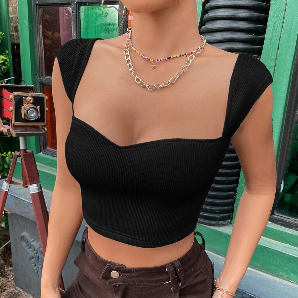 Square Neck Ultra Short Sleeveless T-shirt Vest Top