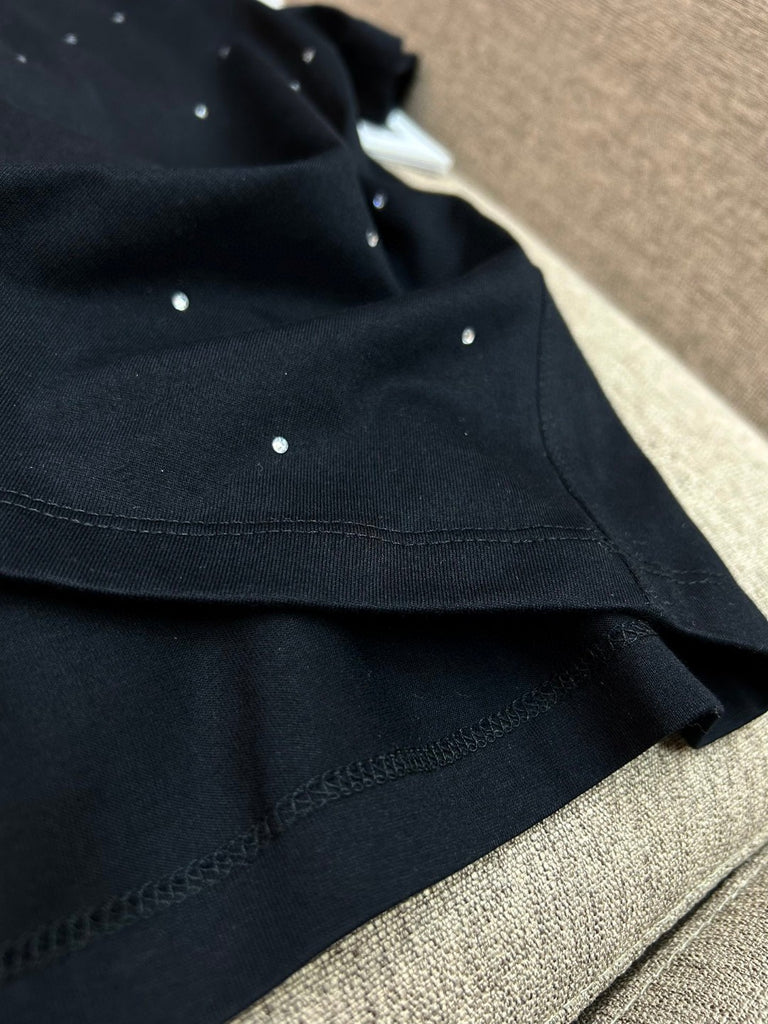 Simple Round Neck Rhinestone Full Diamond Design Short Sleeve T-shirt