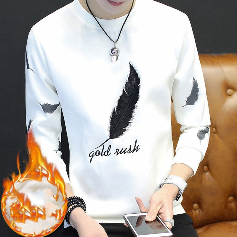 Sleeve long sleeve T-shirt men plus velvet thickening