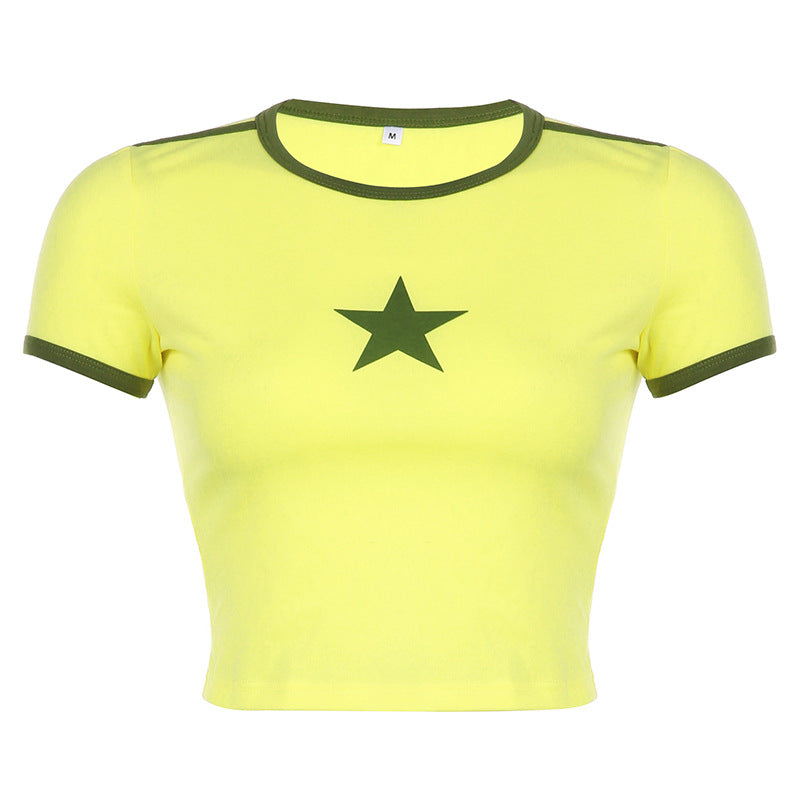 Contrast Star Print Crew Neck T Shirt Slim Fit