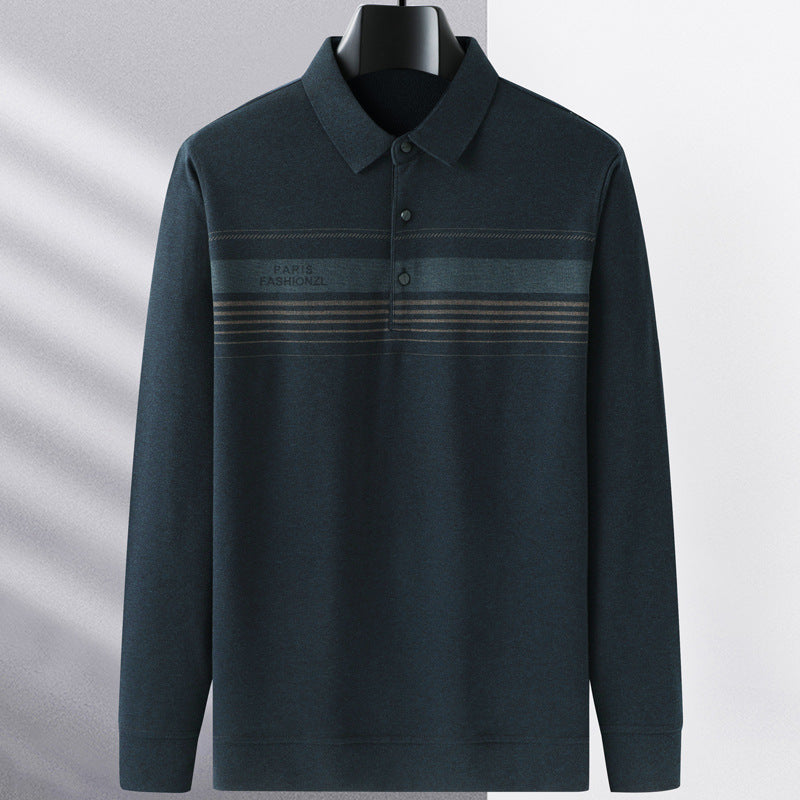 Dark Long-sleeved T-shirt Lapels For Middle-aged Men