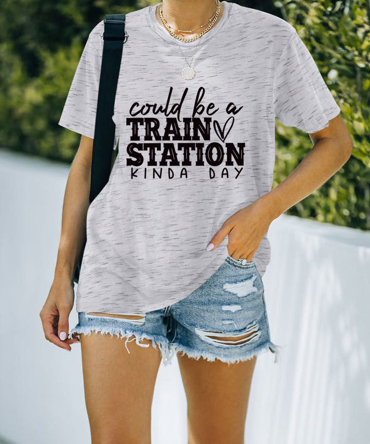 Letter Fun Printed Women's Round Neck Short Sleeve