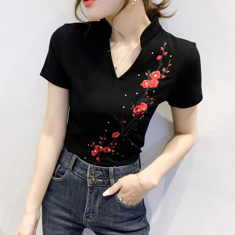 Summer Fashion Contrast V-neck T-shirt