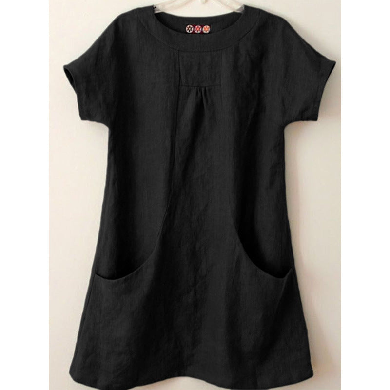 Plus Size Women's Round Neck Oversized Pocket Midi Top